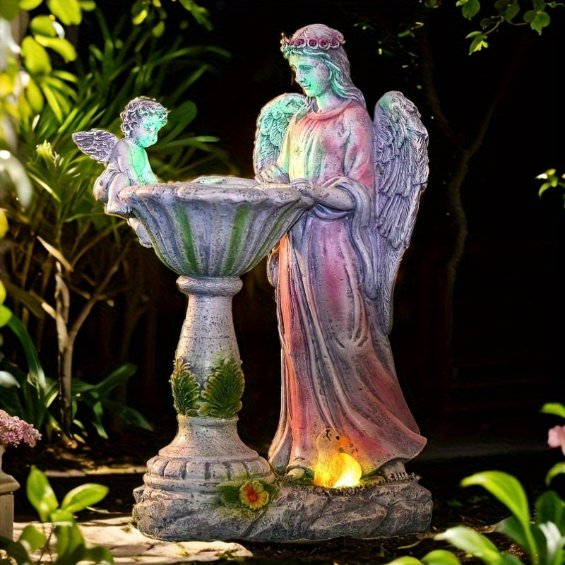 Solar Angel Statue With LED Lights Rustic Resin Garden Decoration Indoor And Outdoor Charming Windproof Lawn Ornament Unique Courtyard Decor With Solar Panels
