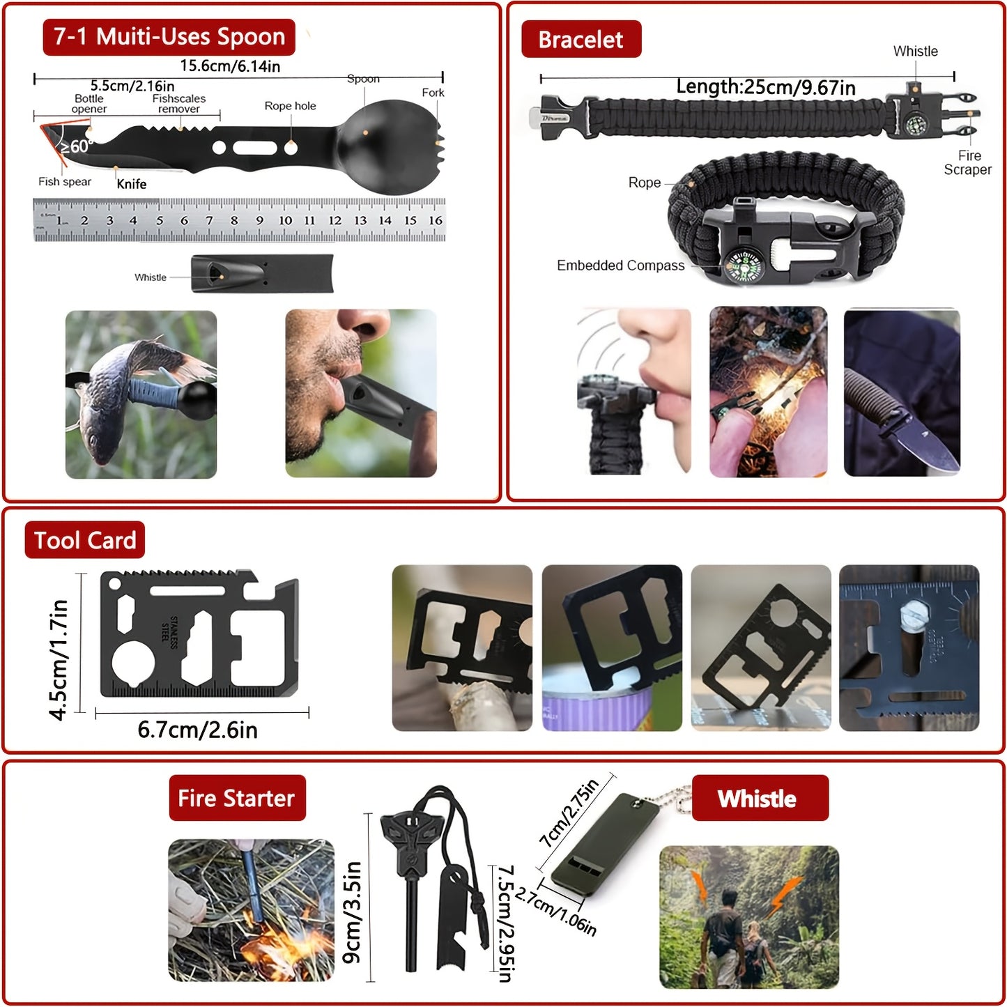 Ultimate Outdoor Survival Kit 262pcs with Tent Axe Shovel Flashlight