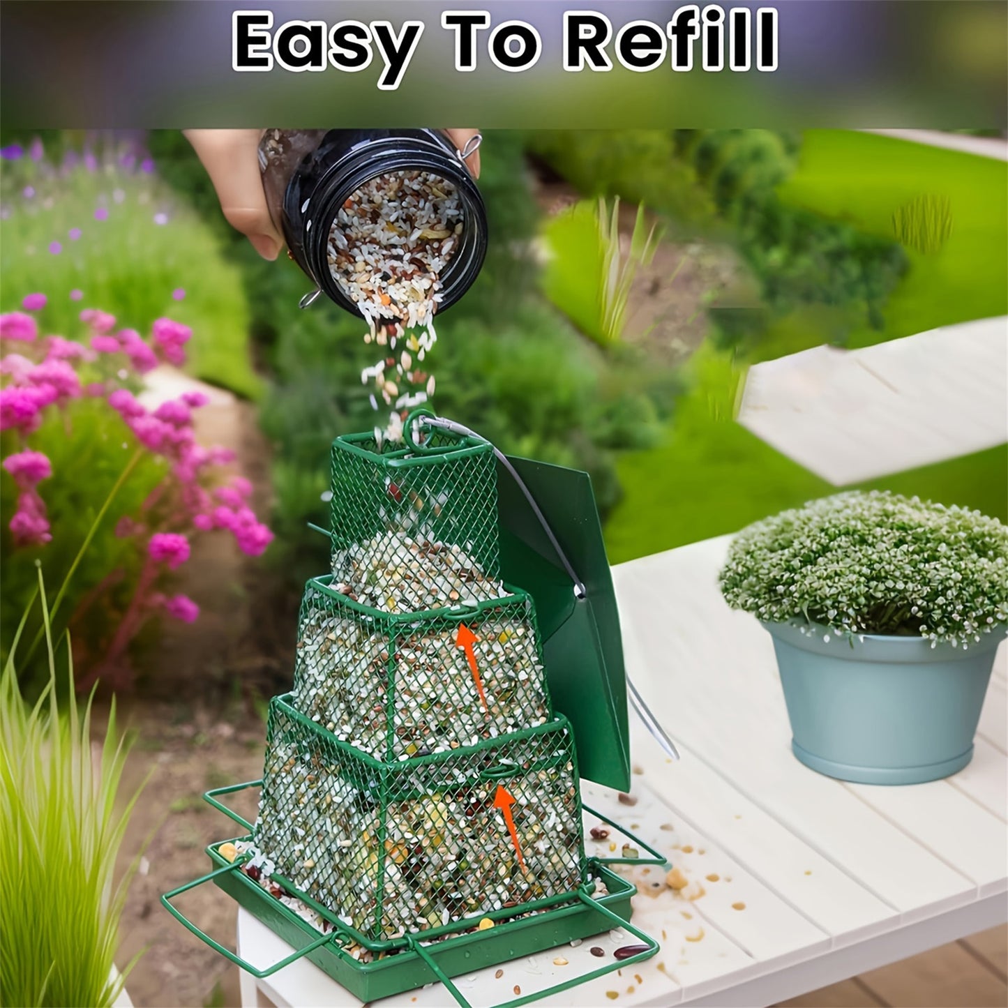 1 Piece Metal Mesh Hanging Bird Feeder Retractable Heavy Duty Squirrel Proof Large Capacity Easy Filling and Cleaning Ideal for Garden Yard Outdoor Use