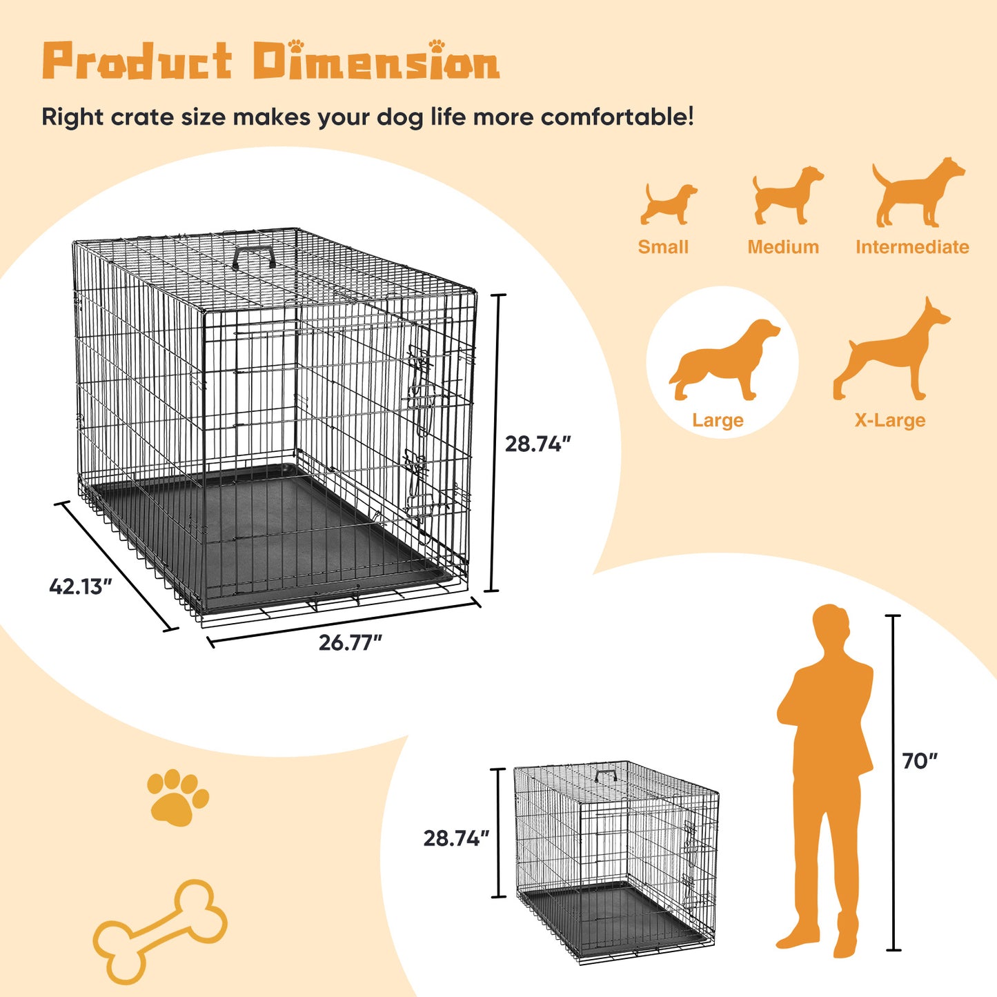 Double Door Dog Crate with Divider Panel for Travel Use