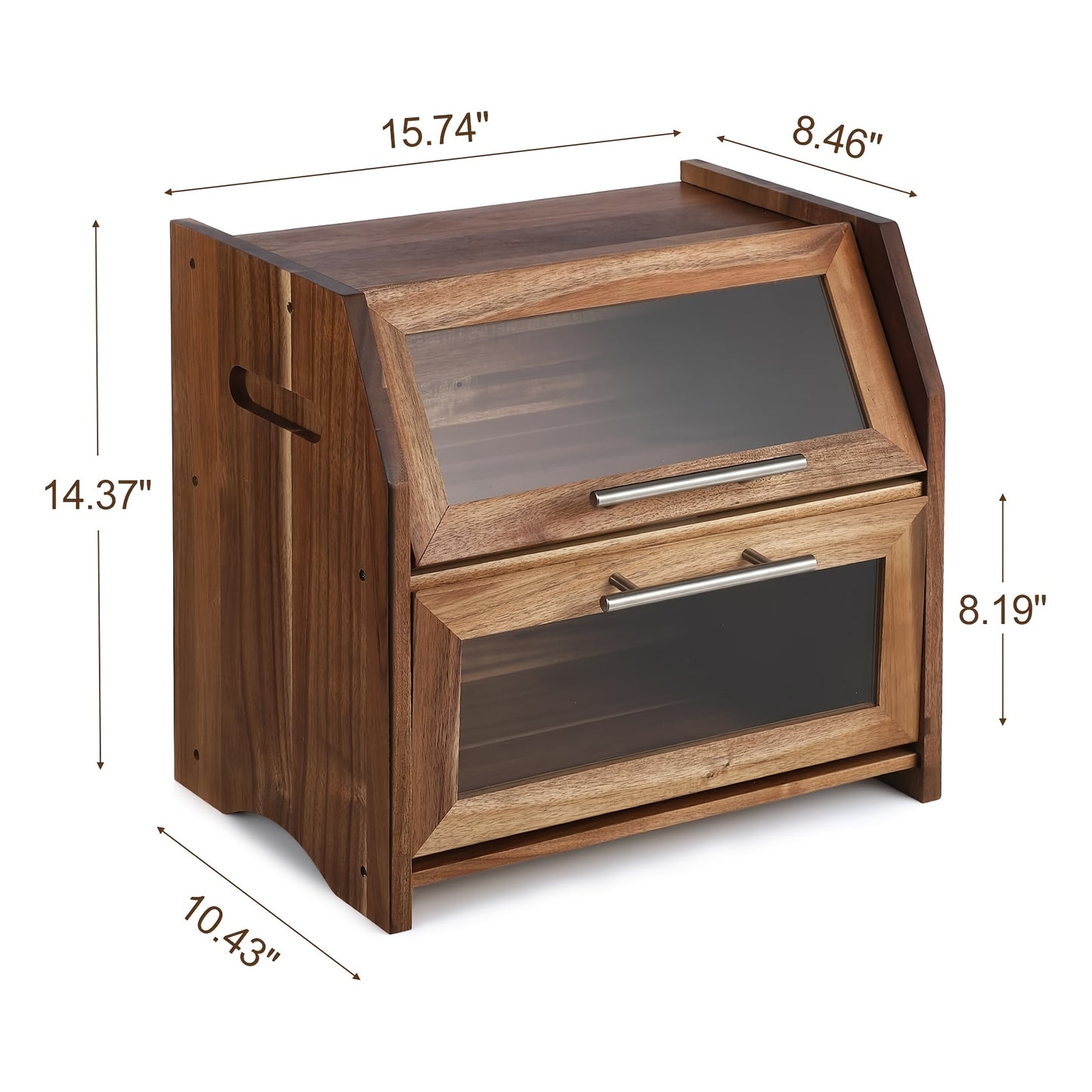 2 Layer Bread Box, Large Bread Bin With Clear Door Panels, Brown