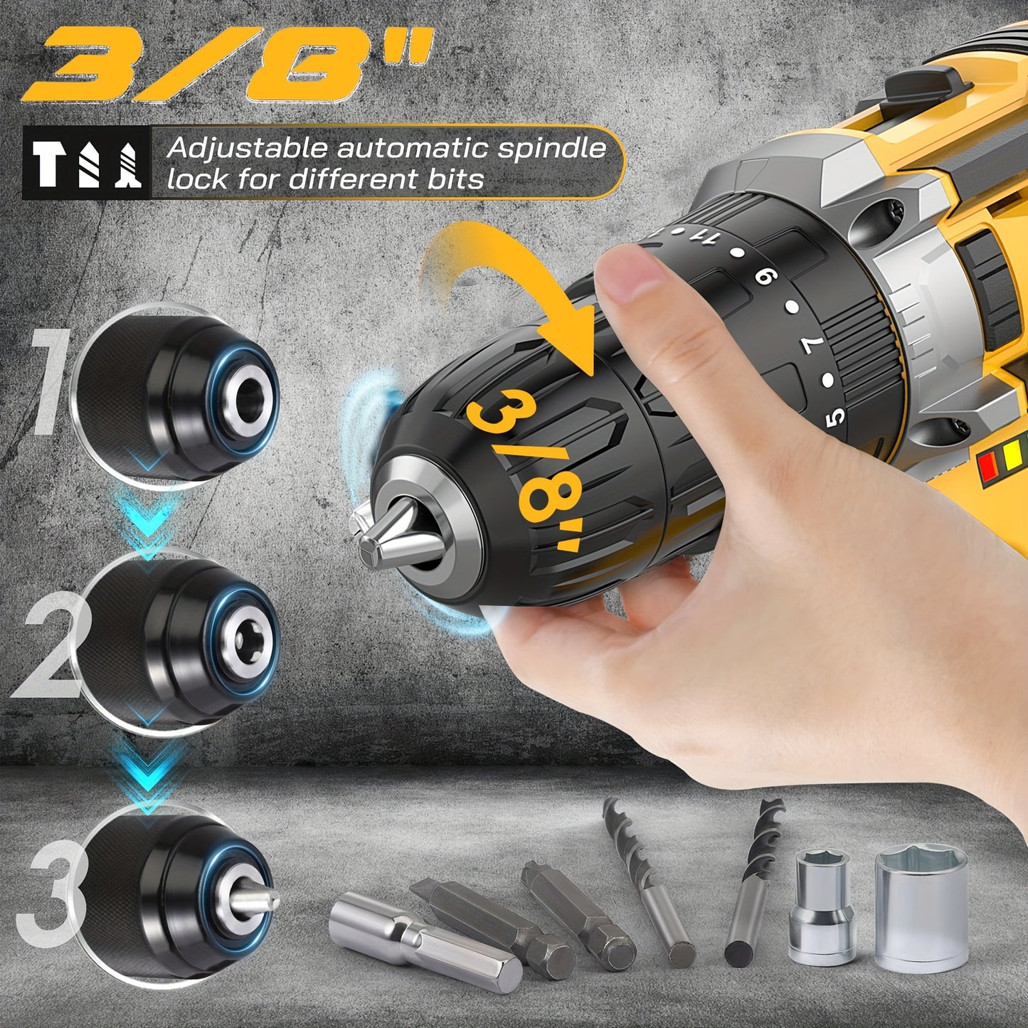 20V Cordless Drill Set With 3/8 Inch Keyless Chuck