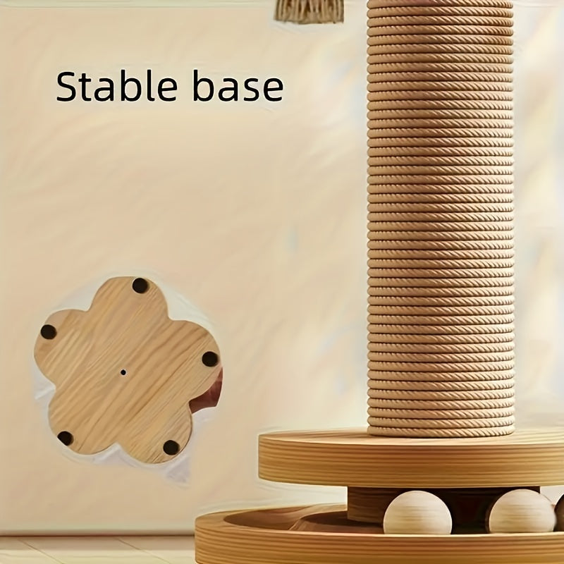 Vertical Cat Scratching Tower with Solid Wood Construction Sisal Rope Scratching Surface Cozy Cat Nest Climbing Frame Wear-Resistant Teasing Stick Toy for Multi-Cat Households
