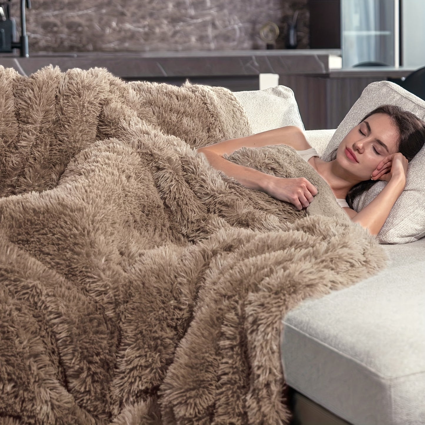 Luxury Faux Fur Throw Blanket Oversized 90x108 Inches
