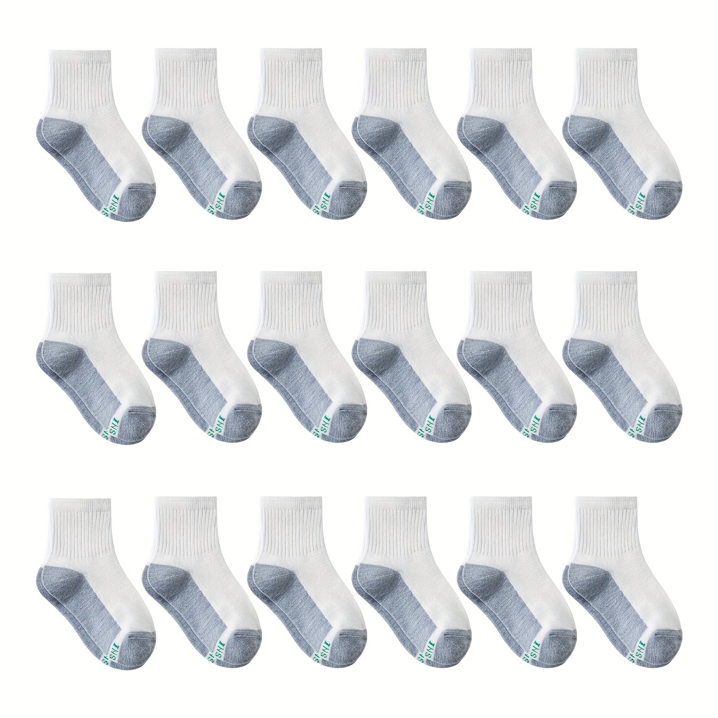 18 Pairs Youngsters' Athletic Crew Socks - Soft Cotton Blend