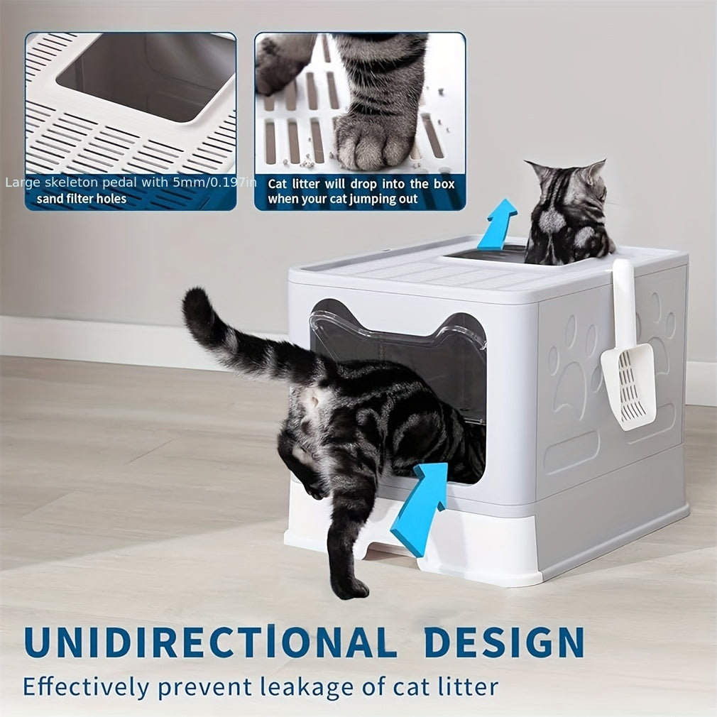 22lbs Odor-Control Litter Box with Tray and Scoop Grey Plastic