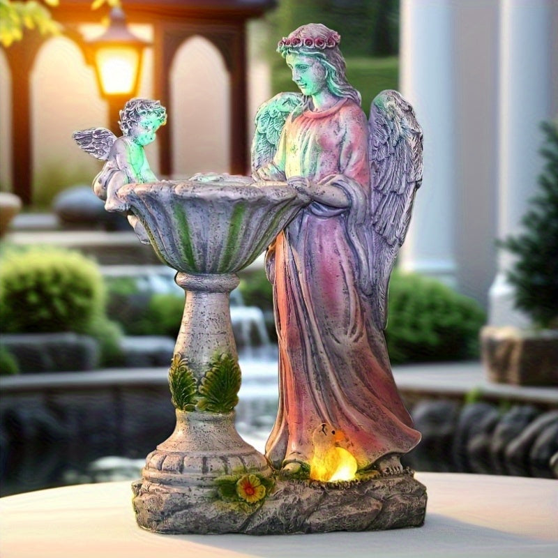 Solar Angel Statue With LED Lights Rustic Resin Garden Decoration Indoor And Outdoor Charming Windproof Lawn Ornament Unique Courtyard Decor With Solar Panels