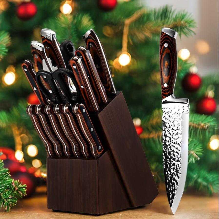15-Piece Self Sharpening Knife Set With Block Wooden