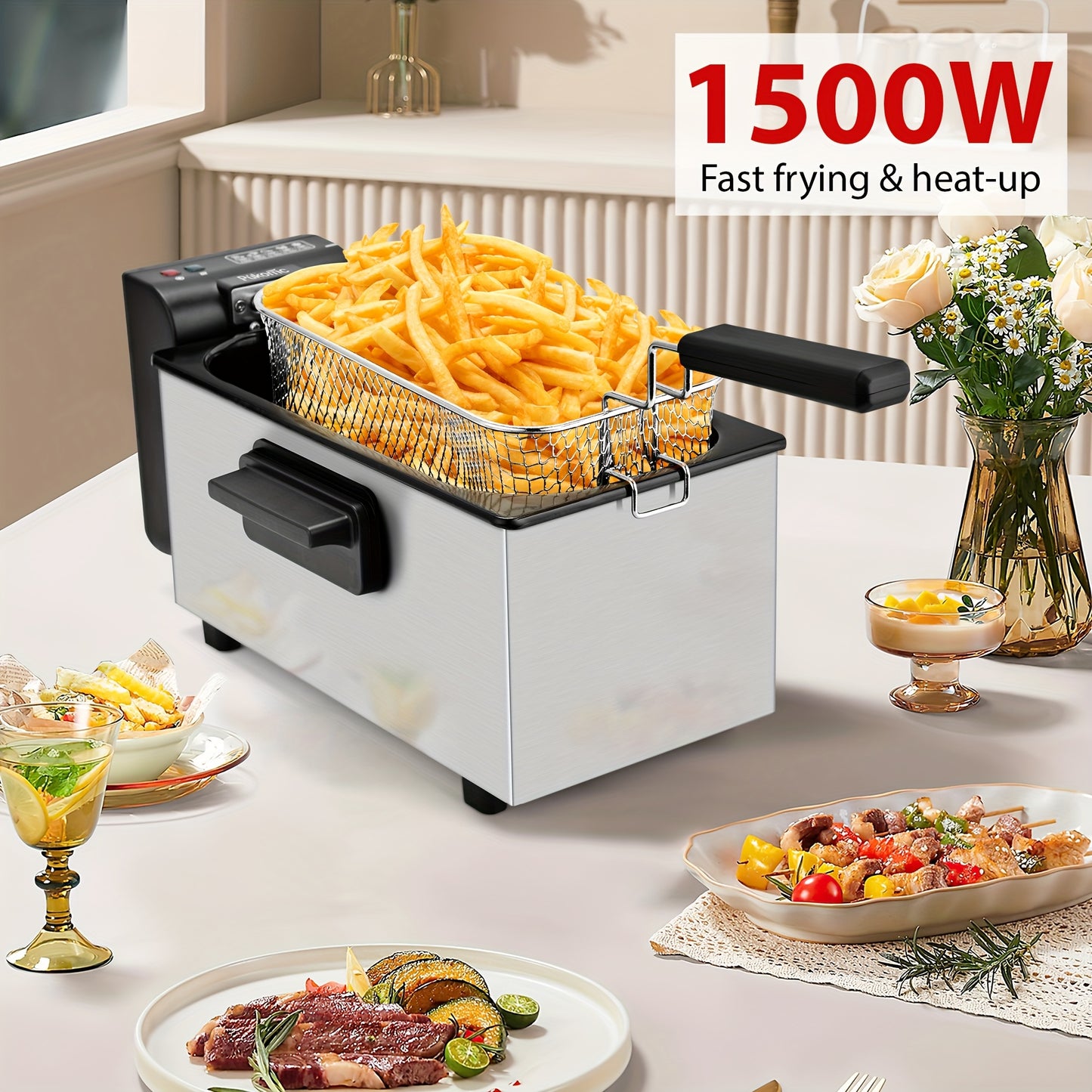 SUSTEAS Deep Fryer 1500W Electric Stainless Steel Design