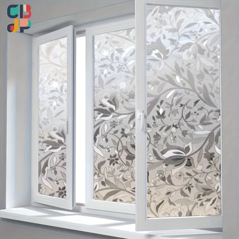 Elegant Privacy Film Transparent Anti-Peep Window Film Elegant Tulip Design Self-Adhesive Glue-Free 2mil Thick PET PVC Easy Installation for Office Living Room Decor