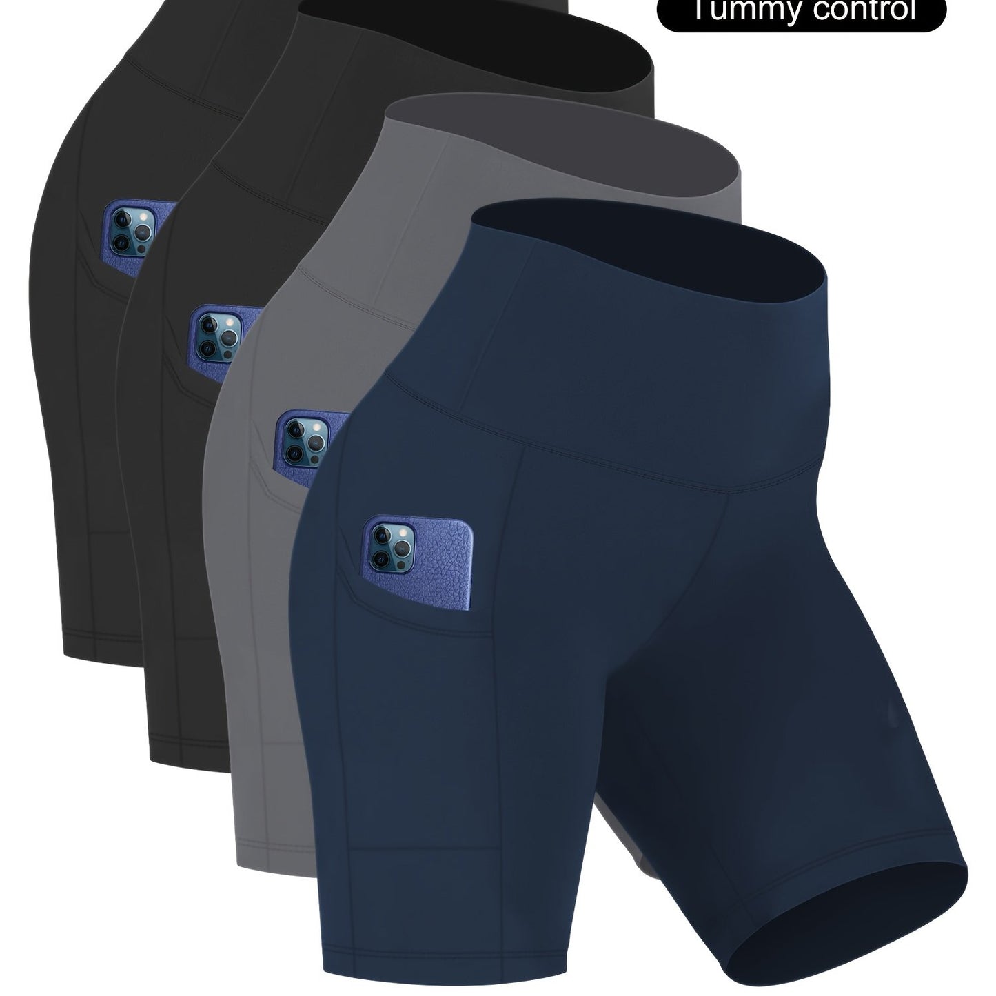4pcs Women's Plus Size High-Waisted Yoga Shorts - Stretchy, Butt-Lifting, Quick-Dry with Pockets for Running and Cycling