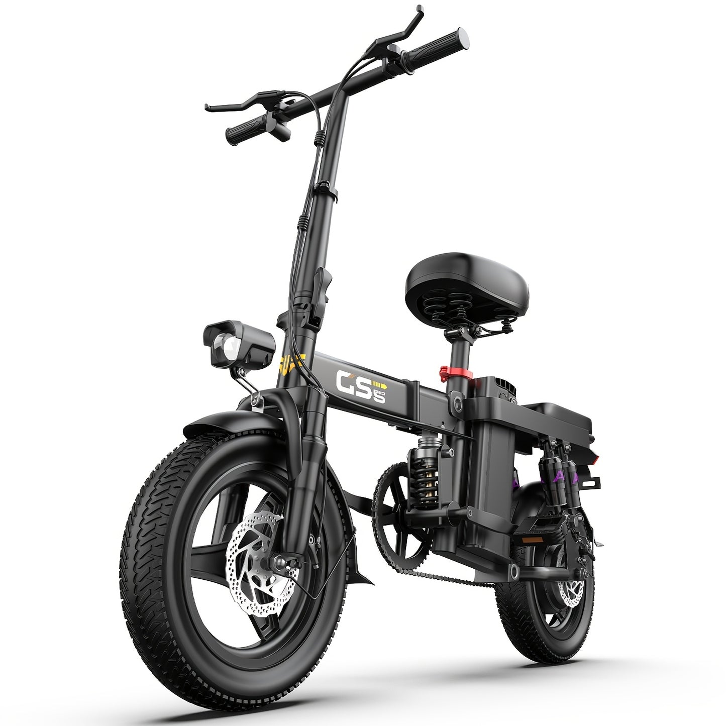 UPlee 740W Electric Bike For Adults 20MPH Full Shock Absorption Comfortable Riding 48V15Ah Max 32Miles Folding Ebike 14 Inch Tubeless Off Road Tire City Commuter Battery Optional