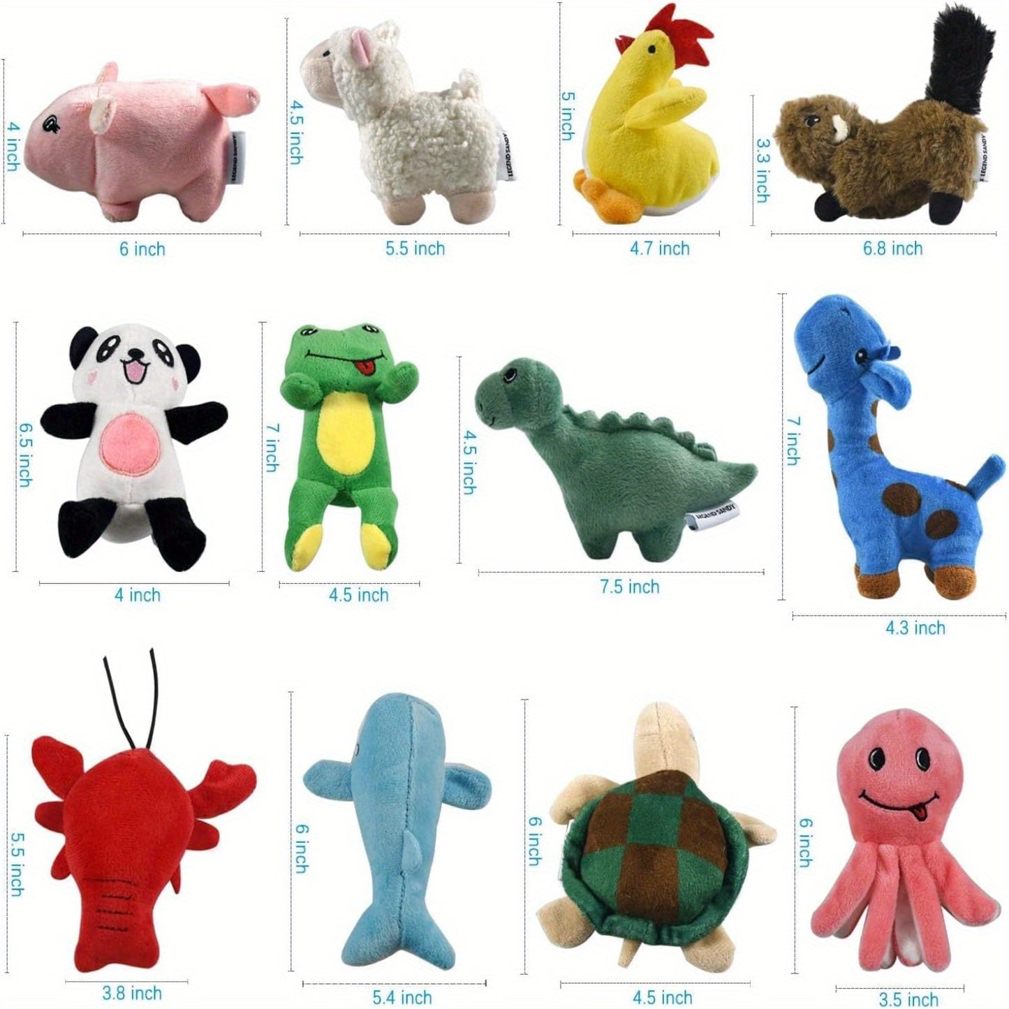 Legend Sandy Squeaky Plush Dog Toys Bundle Pack of 12 Soft Chew Toys for Small and Medium Dogs Christmas Decorations and Puppy Play Props