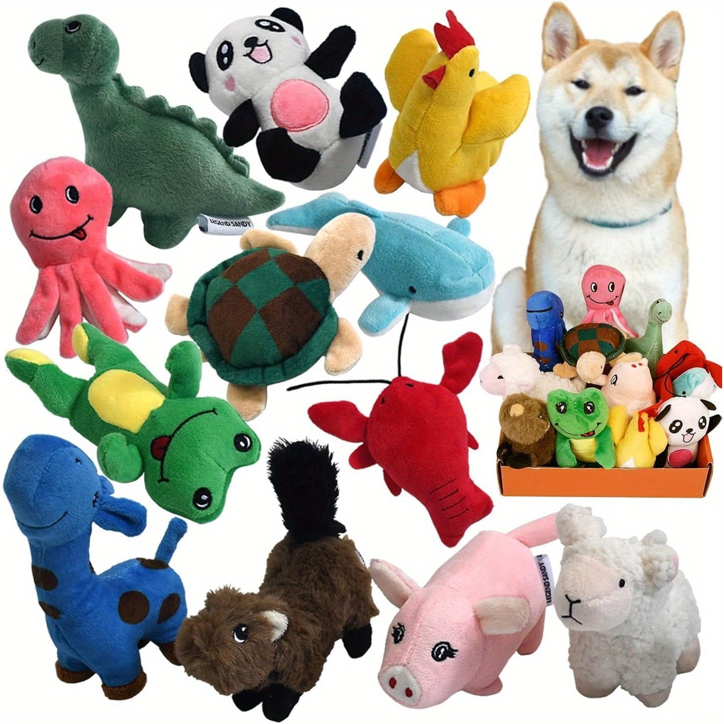 Legend Sandy Squeaky Plush Dog Toys Bundle Pack of 12 Soft Chew Toys for Small and Medium Dogs Christmas Decorations and Puppy Play Props