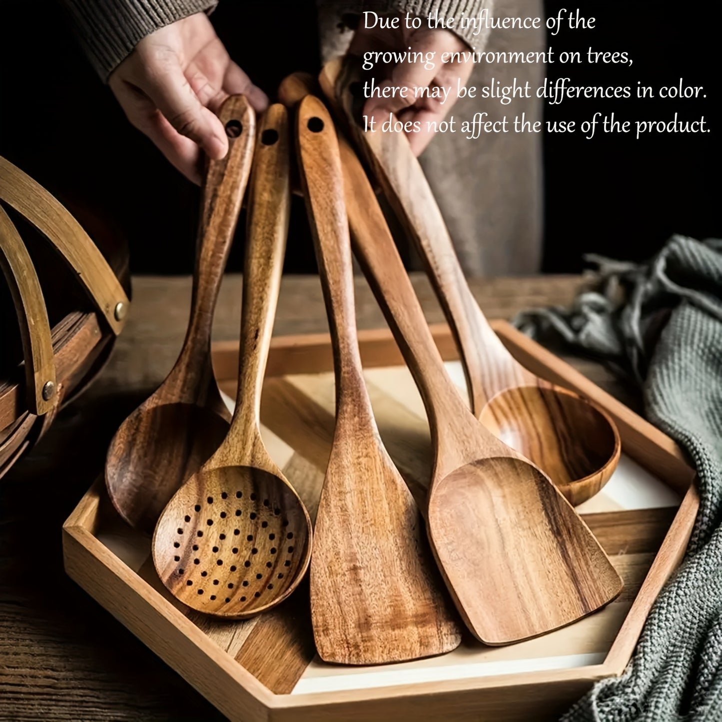 Premium Wooden 5pcs Kitchen Utensils Set with Ergonomic Handles
