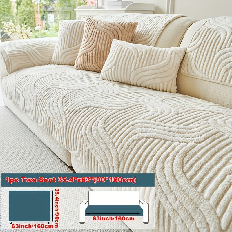 Elegant Plush Sofa Cover Black and Cream Non Slip Pet Friendly Breathable 100 Percent Polyester Machine Washable