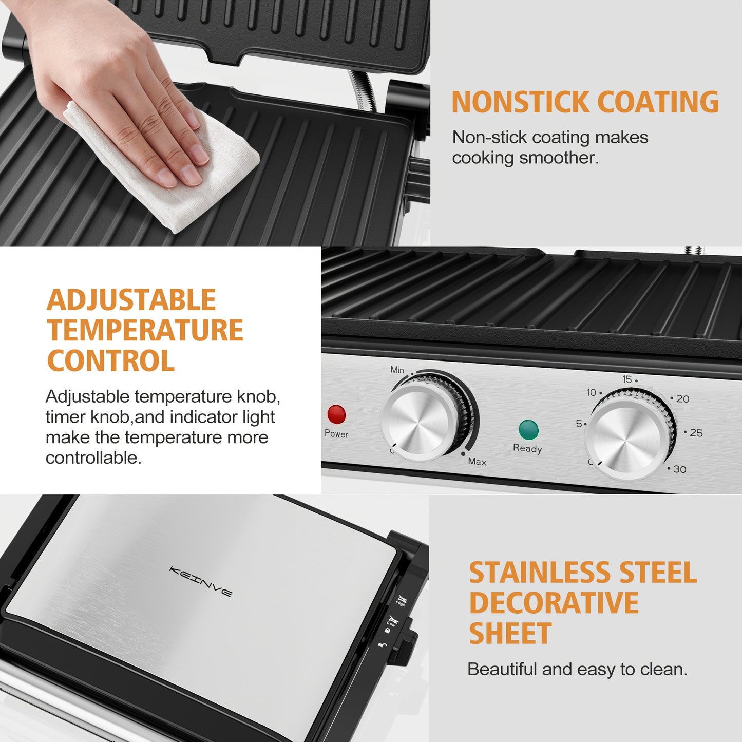 3-in-1 Panini Press - 4-Slice Grill Sandwich Maker
