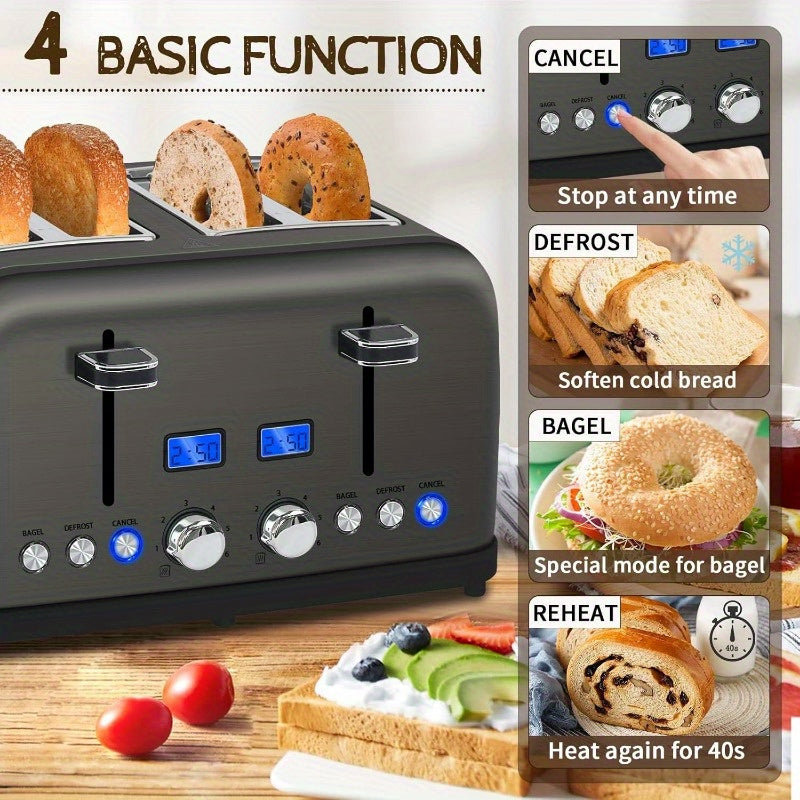 Stainless Toaster 2 or 4 Slice with LCD Display and 6 Shade Settings