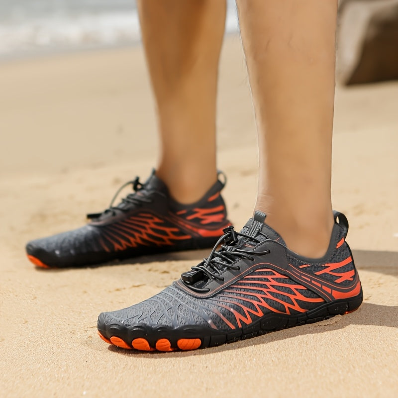 Quick Dry Wading Shoes Anti Slip Outdoor Amphibious Beach Hiking Snorkeling Swimming Shoes for Men and Women with Rubber Sole Traction Breathable Fabric Upper and Striped Design