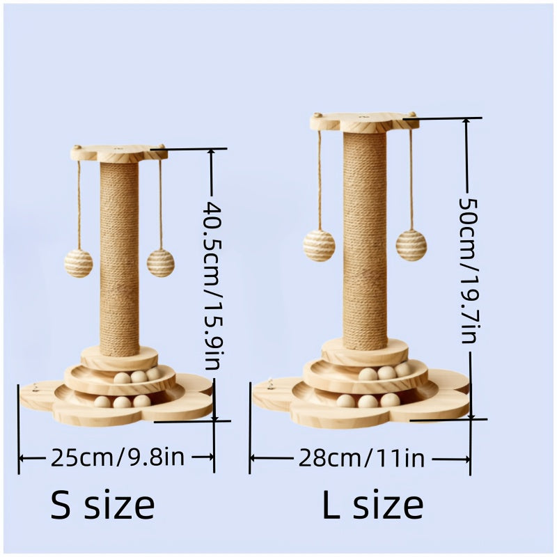 Vertical Cat Scratching Tower with Solid Wood Construction Sisal Rope Scratching Surface Cozy Cat Nest Climbing Frame Wear-Resistant Teasing Stick Toy for Multi-Cat Households