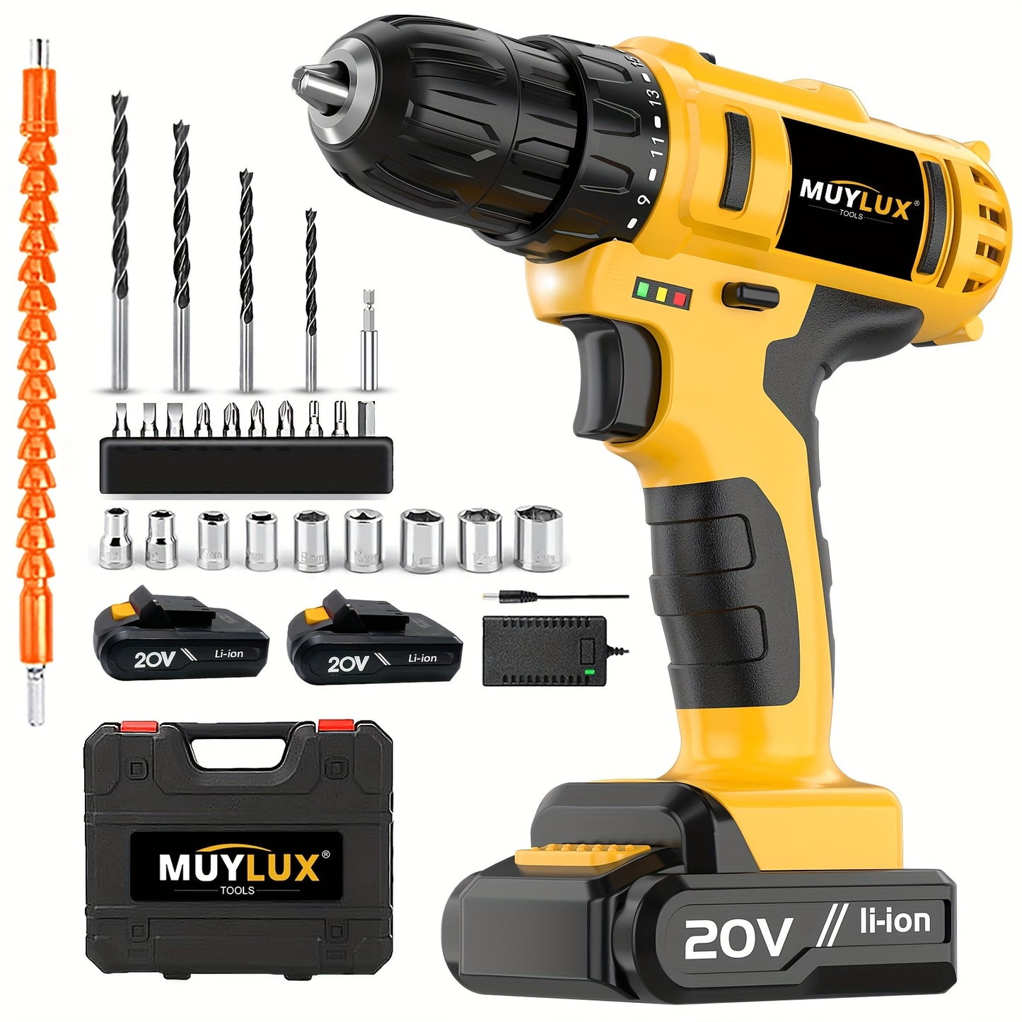 20V Cordless Drill Set With 3/8 Inch Keyless Chuck