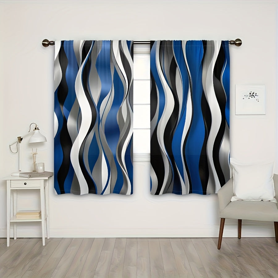 Fashionable Dynamic Smooth Wavy Lines Geometric Pattern Semi Blackout Window Curtains 2 Panels For Bedroom Living Room Kitchen Office Study Indoor Outdoor Home Decor Drapes