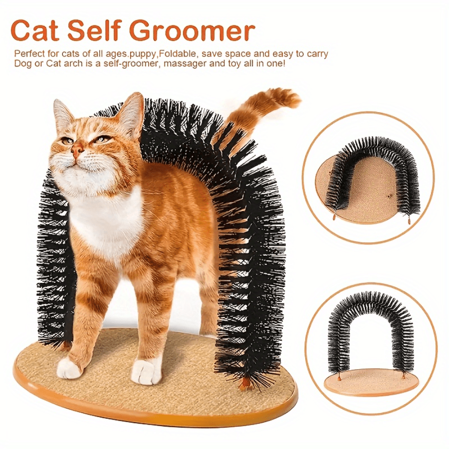 1 Set Cat Scratcher and Self Groomer Arch with Hair Brush and Kitten Toy for Indoor Cats