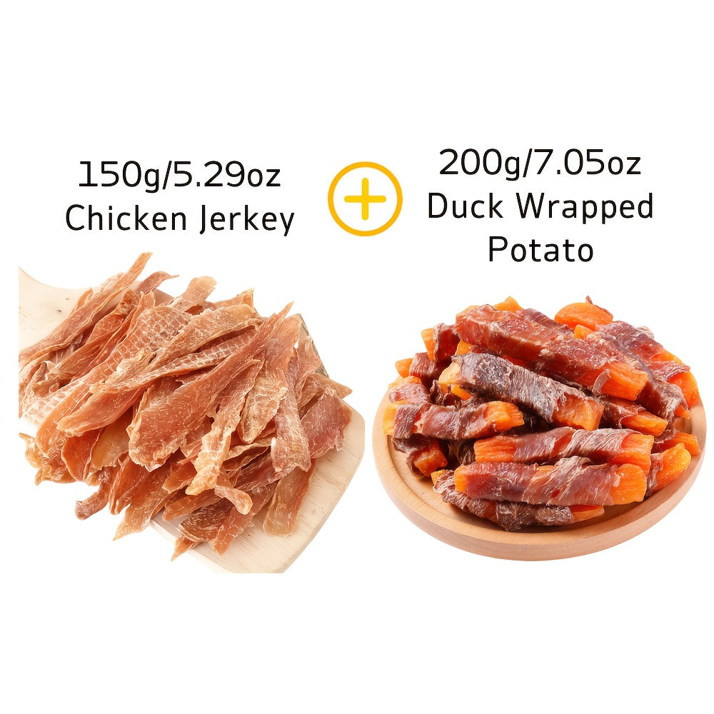14.11oz 400g Mixed Flavor Series Dog Jerky Chicken and Duck Milk Chewy Treats High Protein Low Fat Long Lasting Durable Training Rewards for Small Medium and Large Dogs
