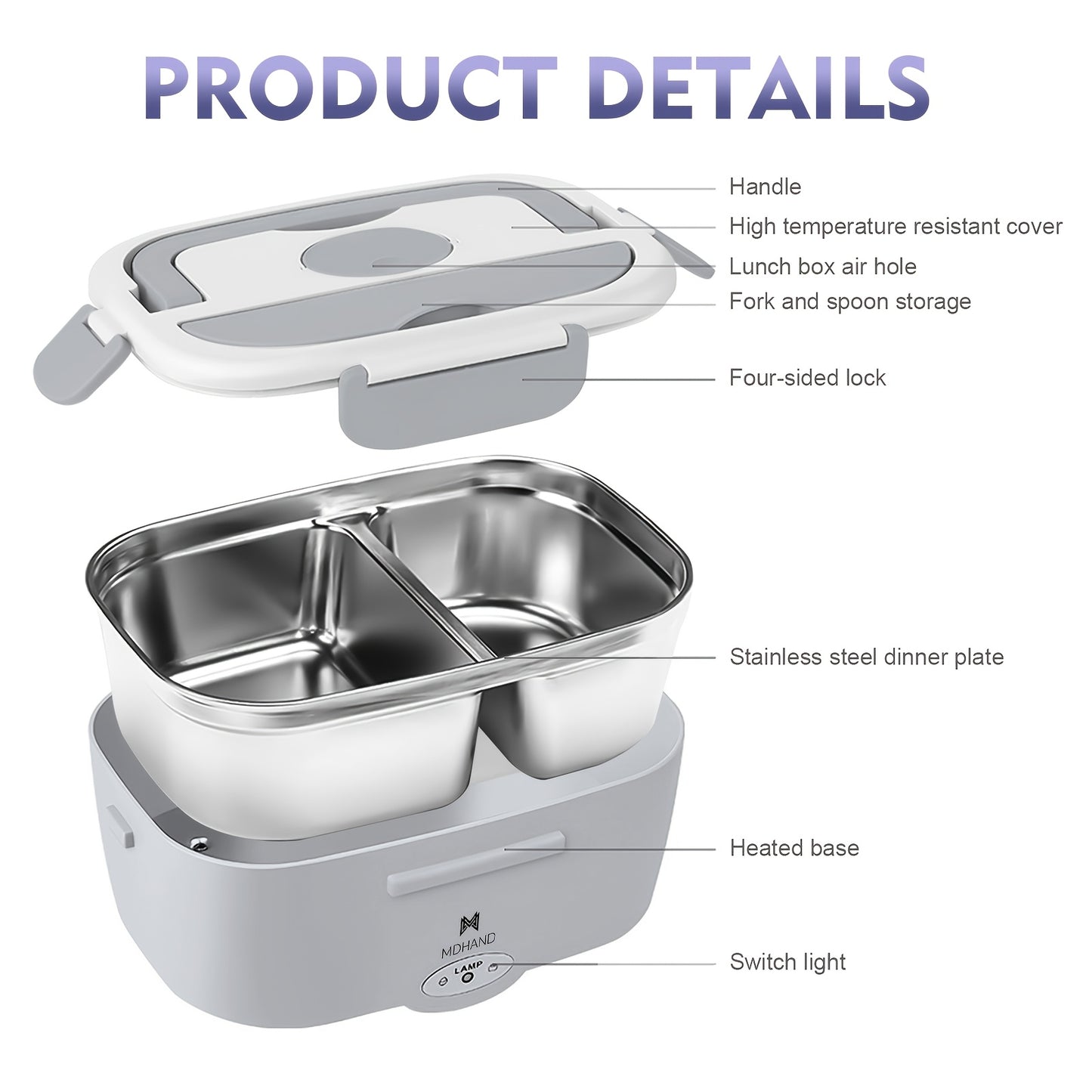 3 In1 Electric Lunch Box Food Heater, 65W Fast Heated