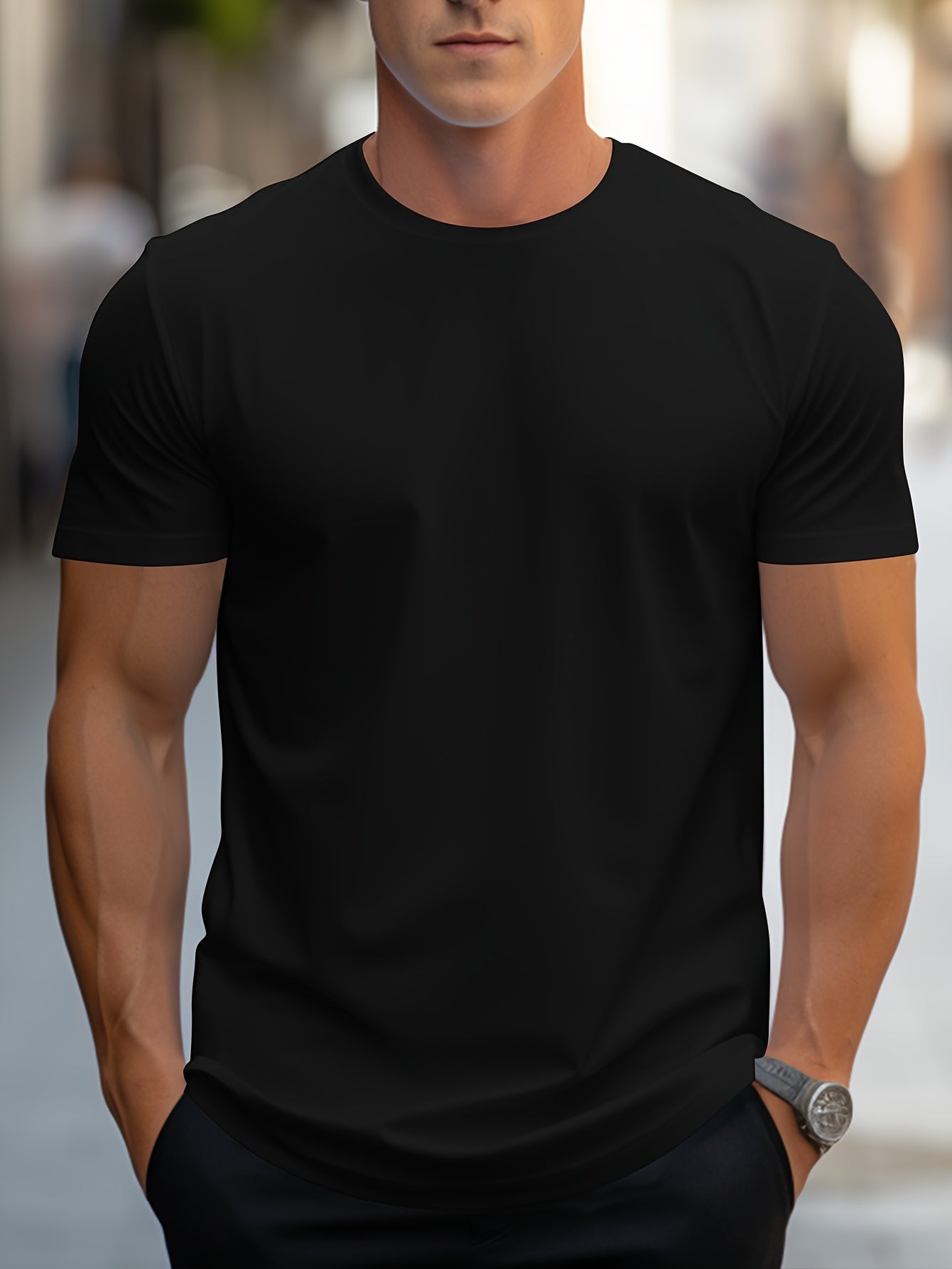 Men's Solid Color Regular-Fit Short Sleeve T-Shirt - Breathable Cotton Casual Tee for All-Season Comfort and Style