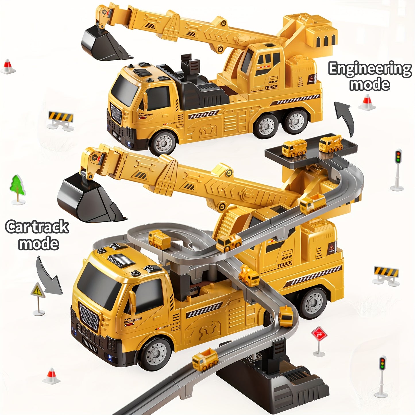 Babyhome Crane Excavator Toy with Cars Race Track Play Set for Boys Age 3 to 7 Construction Vehicle with Light and Sound Birthday Christmas Easter Gifts