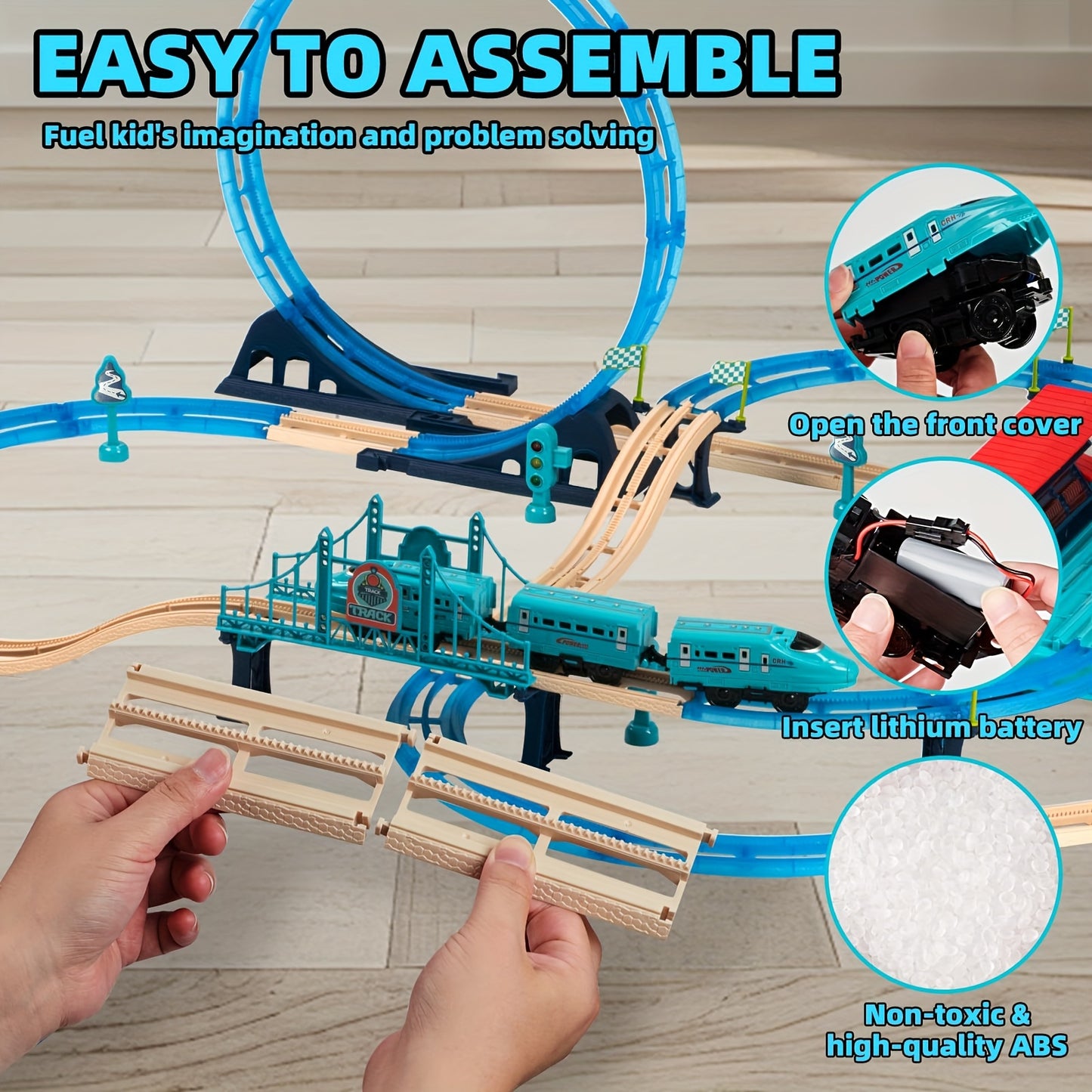 360 Degree Transformable Electric Train Set DIY Train Track Set Intercity Train Toys Track Head Passenger Car Rechargeable Lights And Sounds Birthday Gift for Boys And Girls Easter Gifts