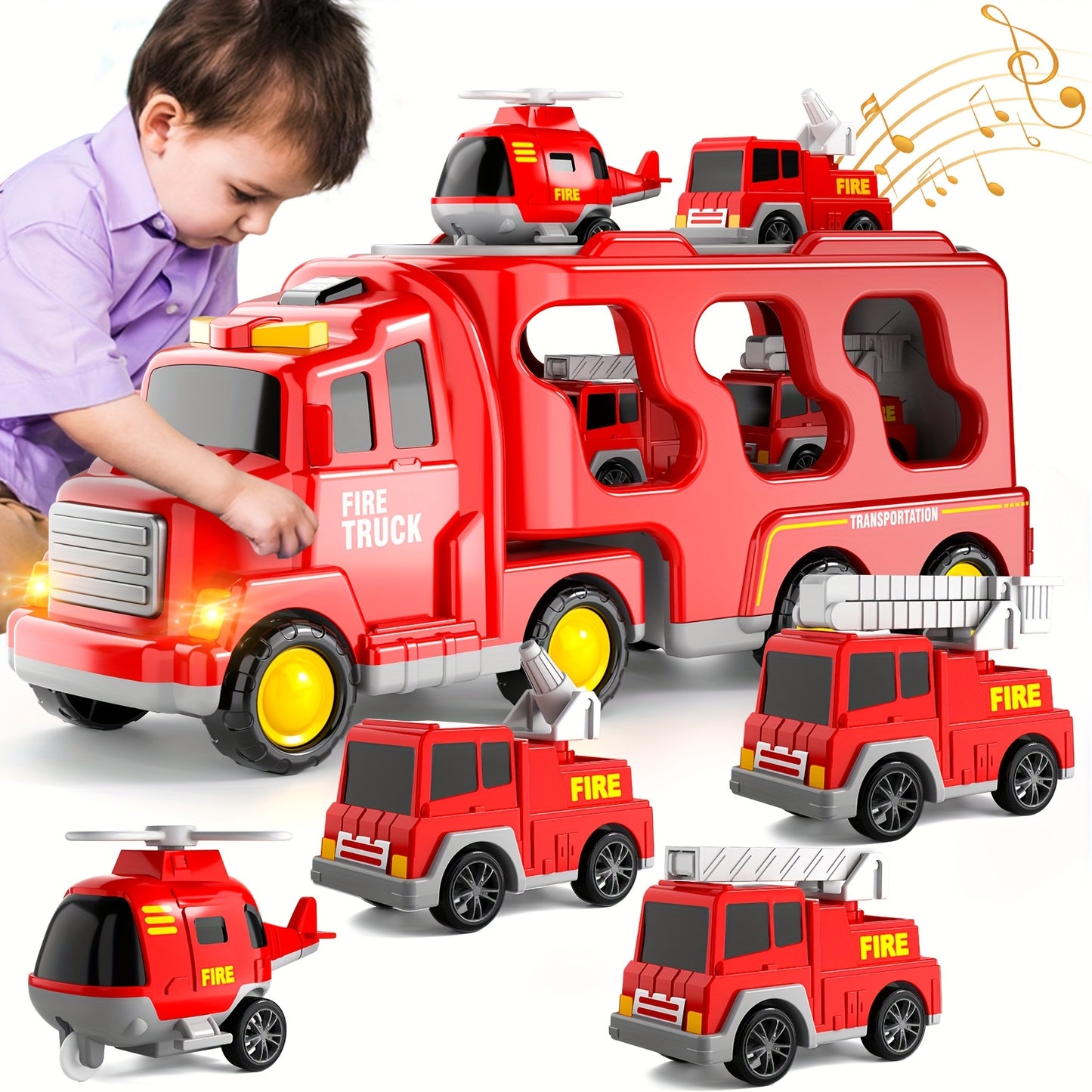 Fire Trucks | Toys 5 In 1 Kids Carrier Fire Truck Cars