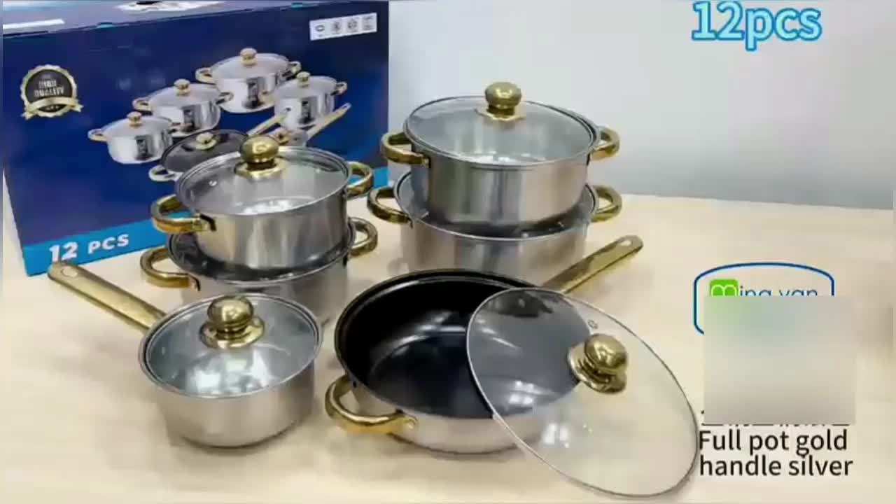12pcs Stainless Steel Kitchen Cookware Set With Lids