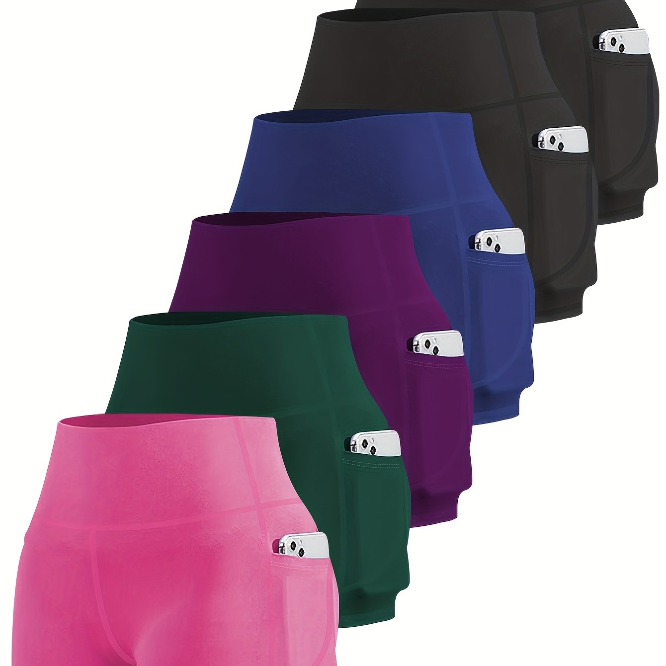 6-Pack Plus Size Women's High Waist Yoga Shorts With Pocket