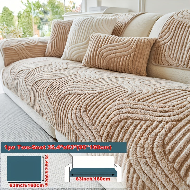 Elegant Plush Sofa Cover Black and Cream Non Slip Pet Friendly Breathable 100 Percent Polyester Machine Washable
