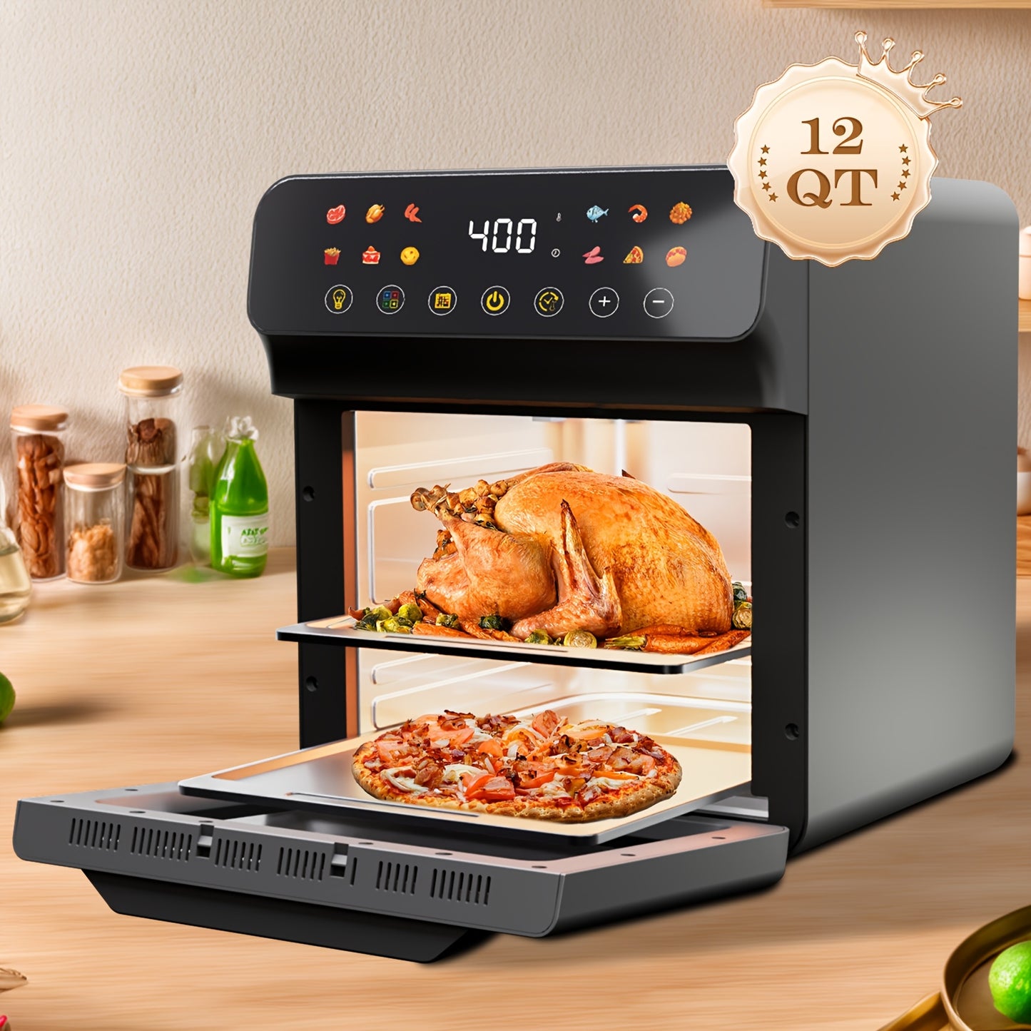 12QT Air Fryer Convection Oven with 10-in-1 Features Grey