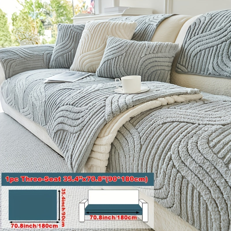 Elegant Plush Sofa Cover Black and Cream Non Slip Pet Friendly Breathable 100 Percent Polyester Machine Washable