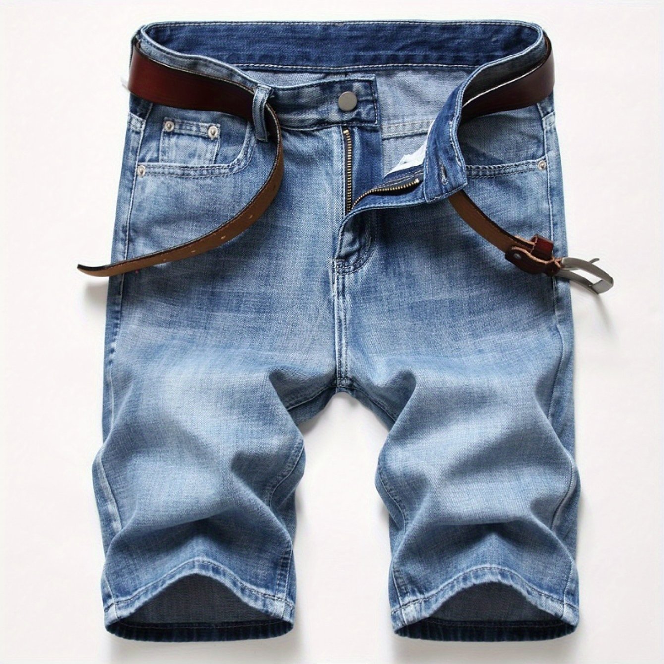 Lightweight Cotton Ripped Denim Shorts for Men with Zippered Pockets Mid-Rise Street Casual Summer Jean Shorts Sizes 30 to 40
