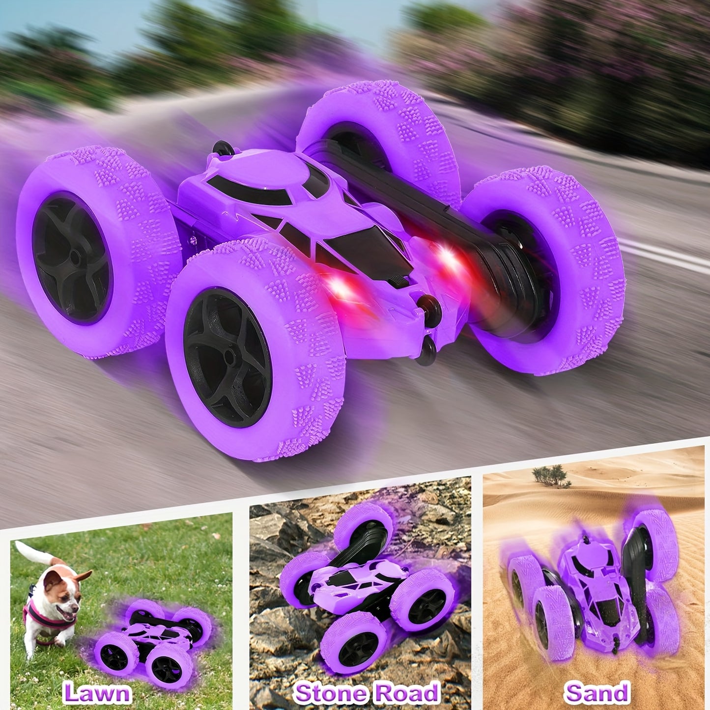 360° Rotating RC Stunt Car with Headlights for Kids