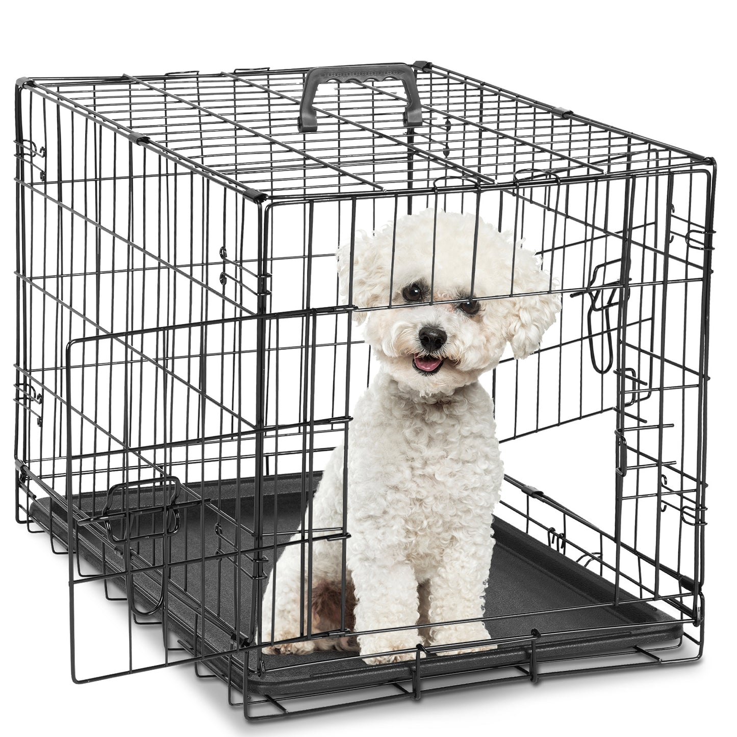 Double Door Dog Crate with Divider Panel for Travel Use