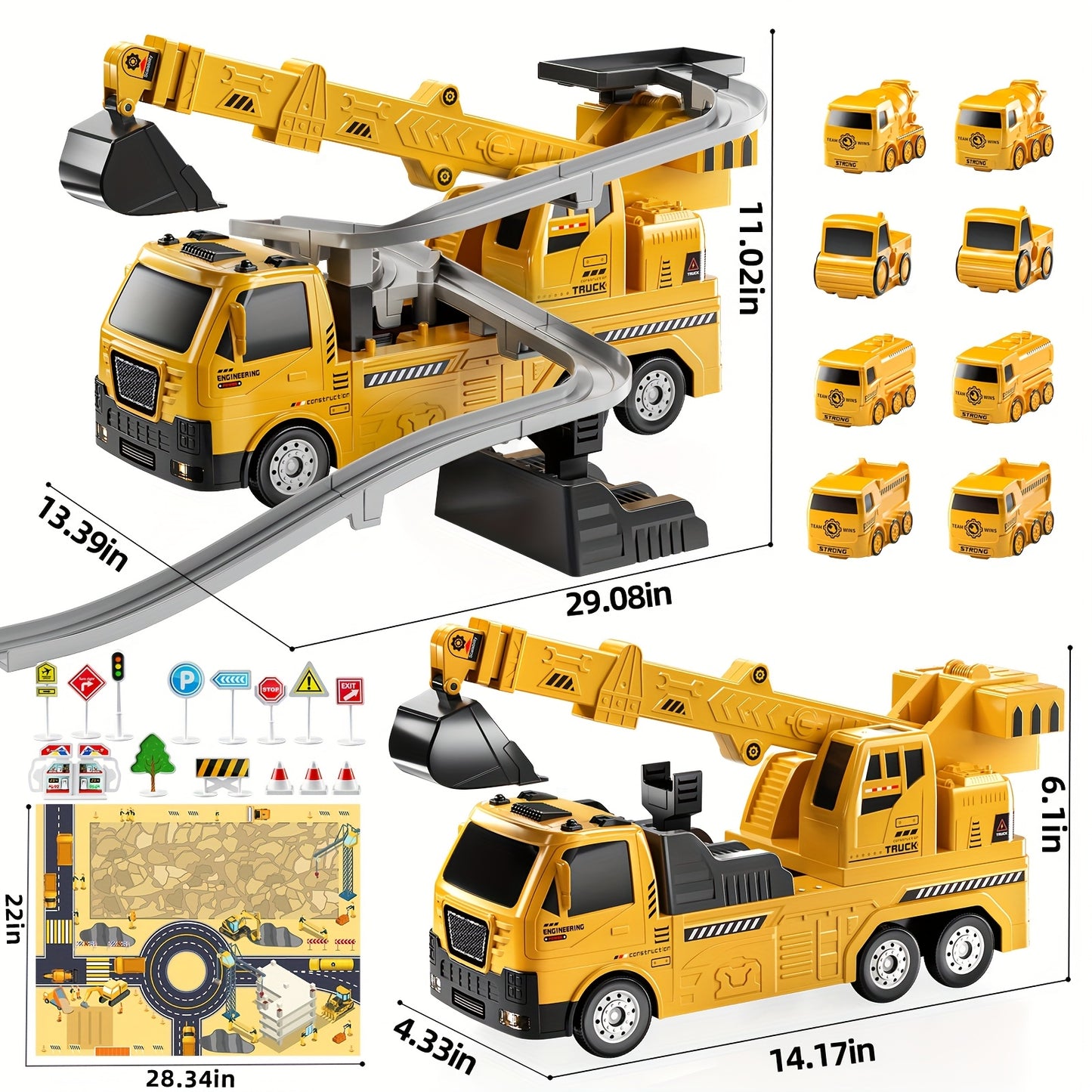 Babyhome Crane Excavator Toy with Cars Race Track Play Set for Boys Age 3 to 7 Construction Vehicle with Light and Sound Birthday Christmas Easter Gifts
