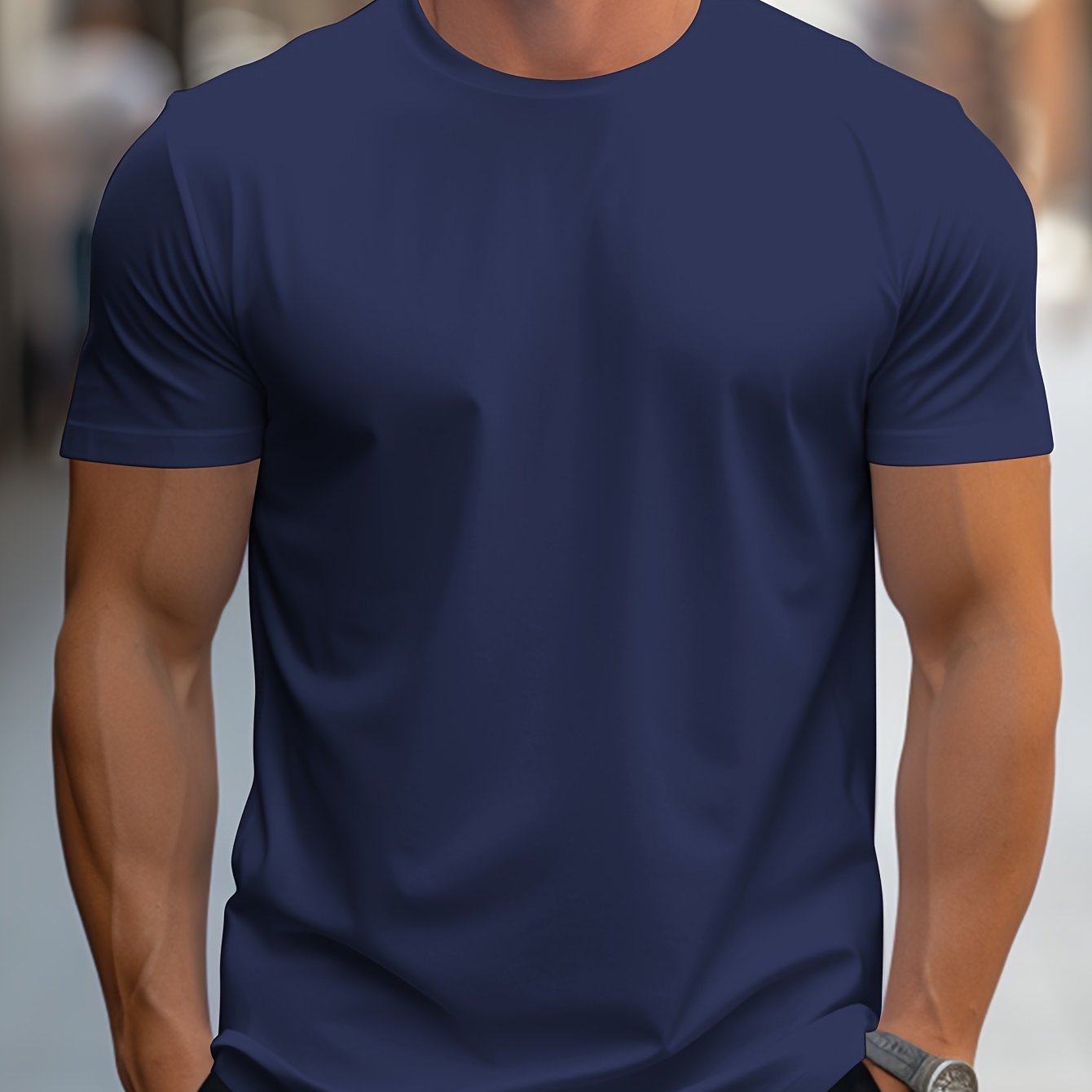 Men's Solid Color Regular-Fit Short Sleeve T-Shirt - Breathable Cotton Casual Tee for All-Season Comfort and Style