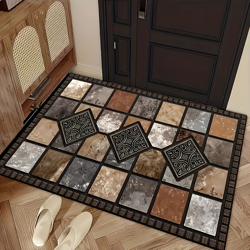 1pc Luxury Crystal Velvet Non-Slip Kitchen Pad White Beige and Brown Elegant Marble Pattern Machine Washable Polyester Mat Suitable for Kitchen Bathroom Bedroom and Corridor Decoration Kitchen Carpet
