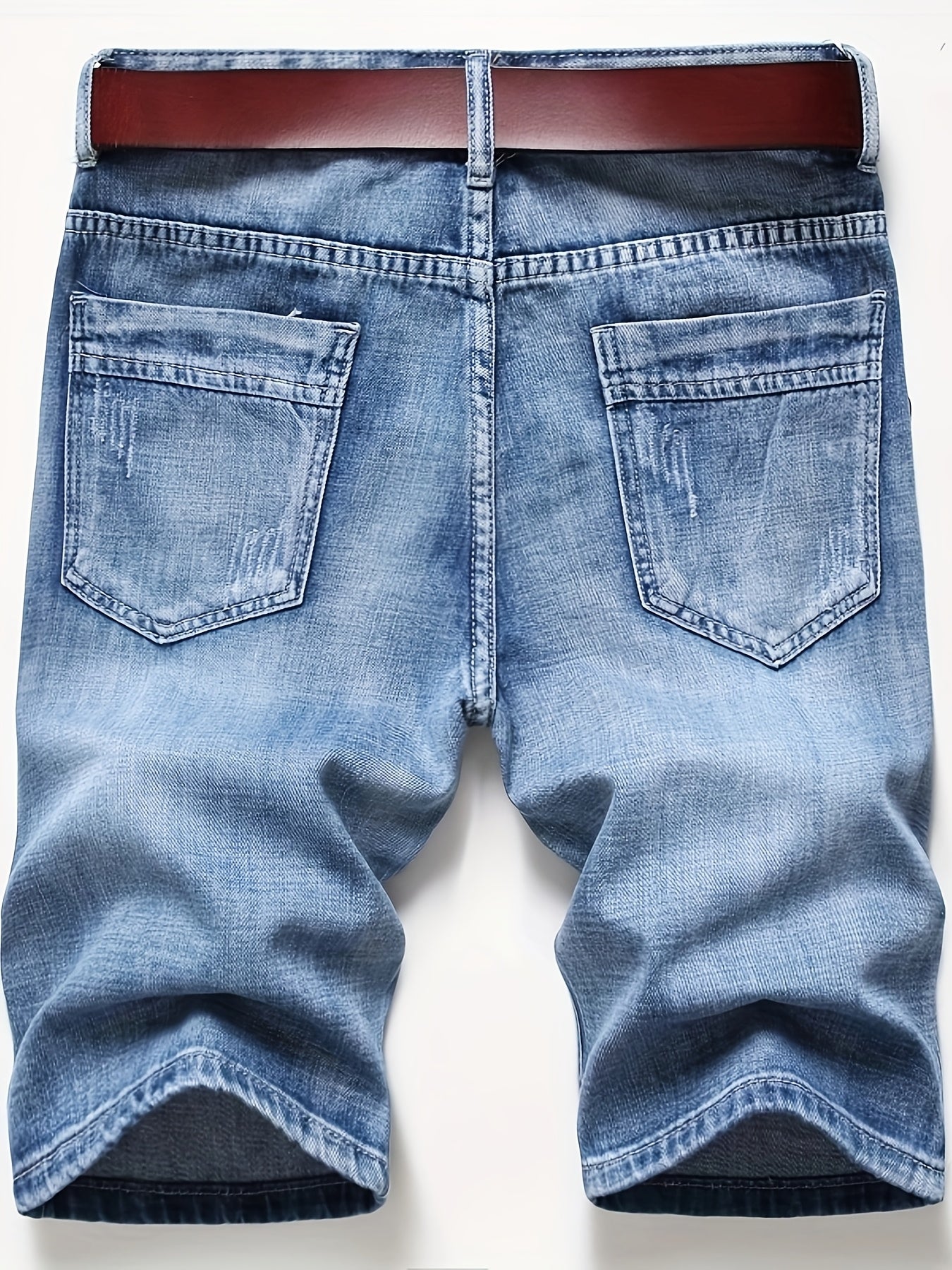 Kevoom Men's Light Blue Washed Gradient Denim Shorts Summer Casual Slim Fit Outdoor Sports and Trendy Daily Outfits