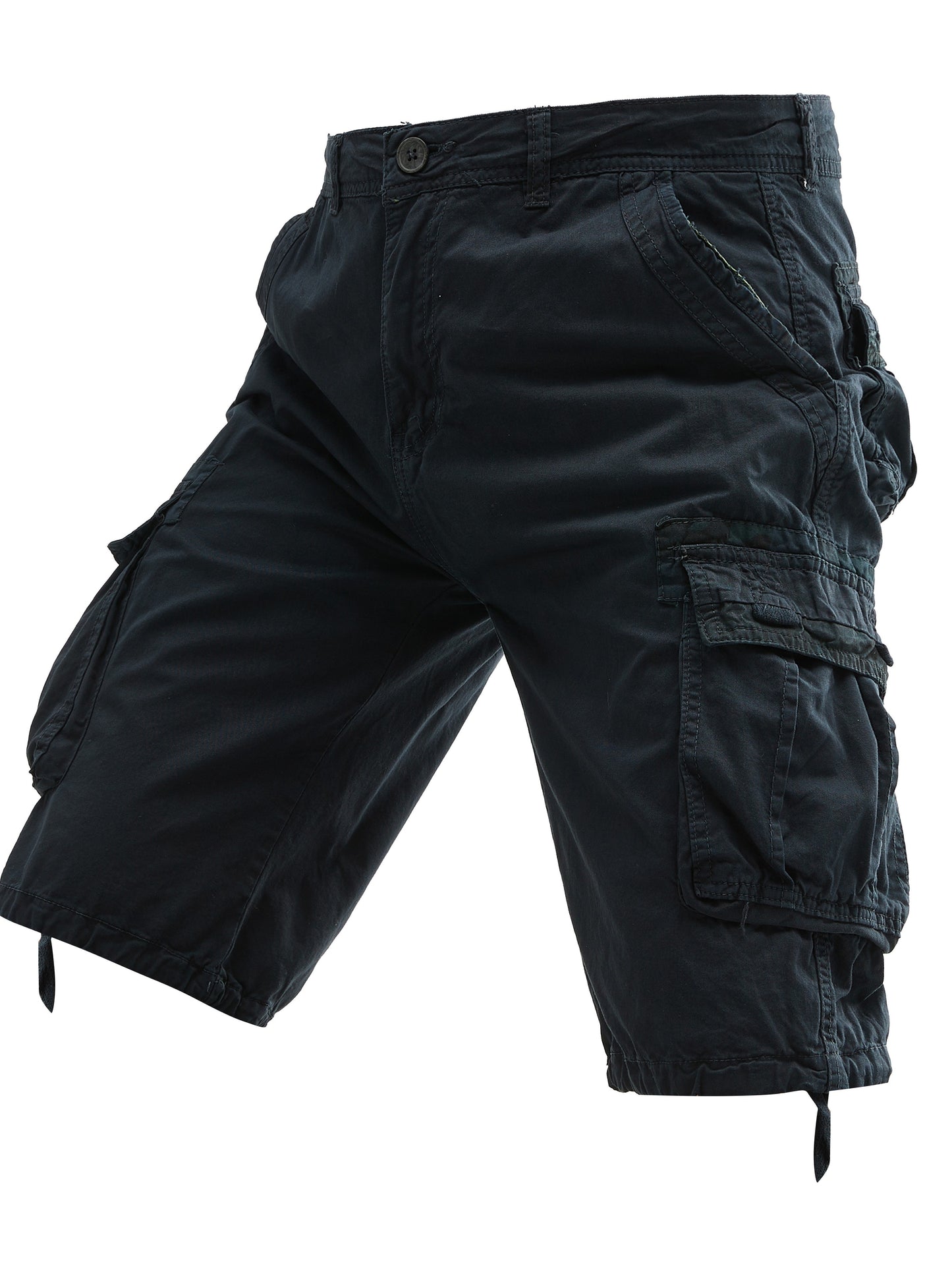 Men's Summer Cotton Cargo Shorts - Black Multi-Pocket Design