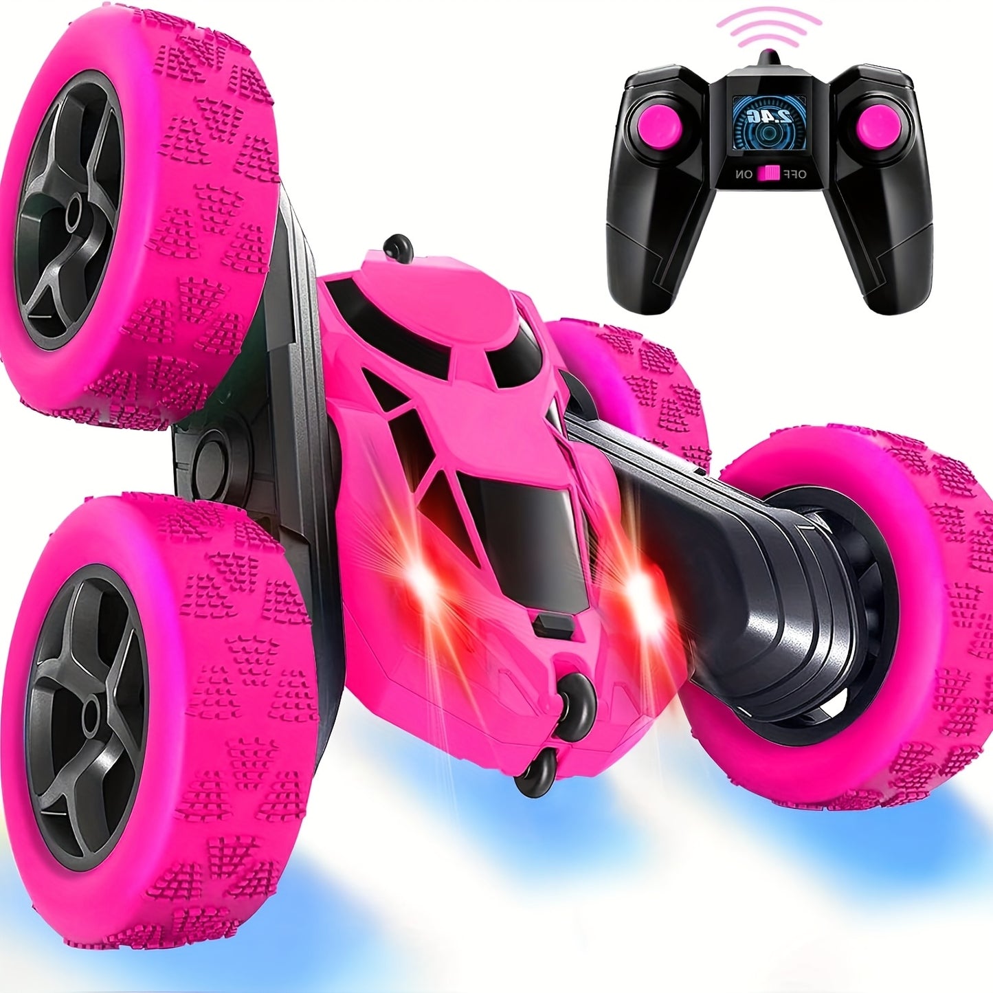 360° Rotating RC Stunt Car with Headlights for Kids