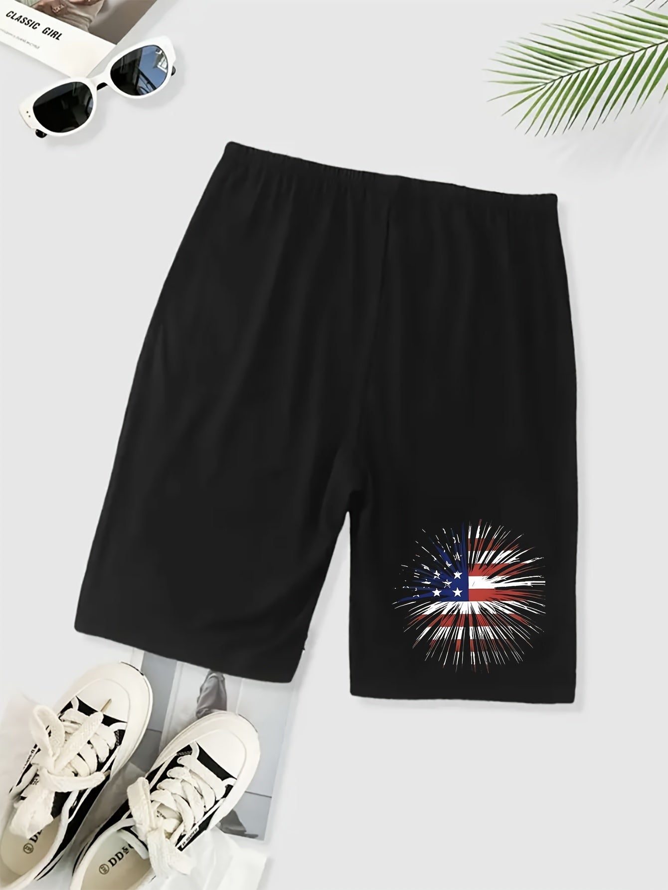Women's Patriotic American Flag High-Waisted Yoga Shorts