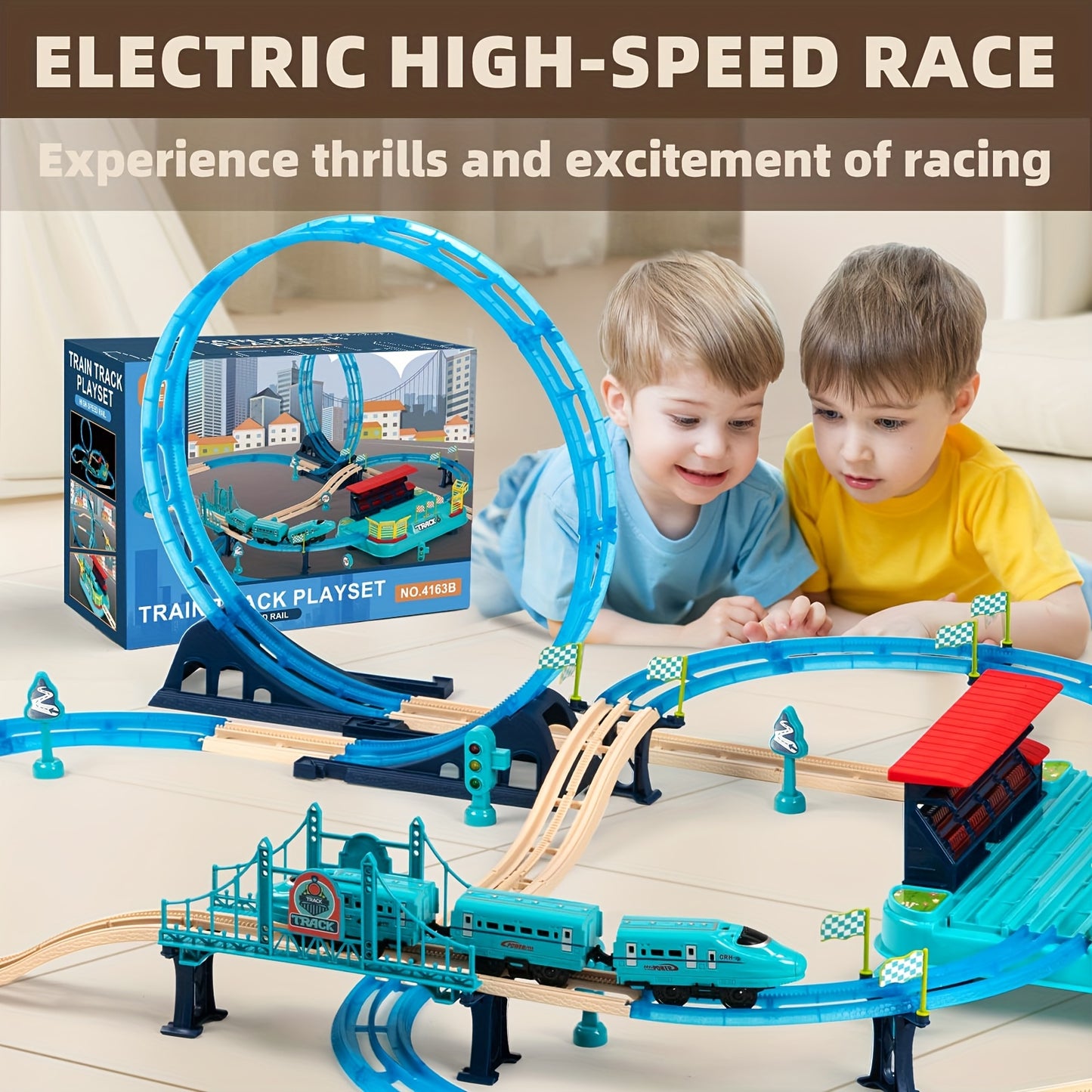 360 Degree Transformable Electric Train Set DIY Train Track Set Intercity Train Toys Track Head Passenger Car Rechargeable Lights And Sounds Birthday Gift for Boys And Girls Easter Gifts
