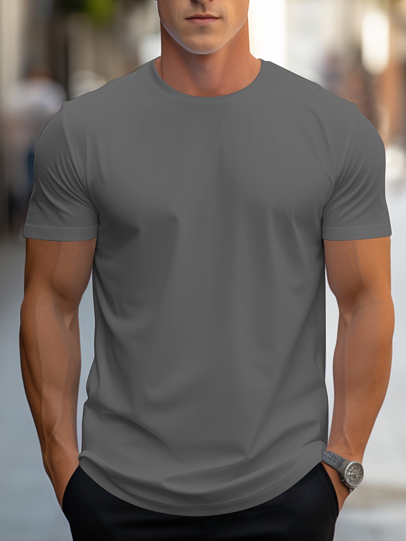 Men's Solid Color Regular-Fit Short Sleeve T-Shirt - Breathable Cotton Casual Tee for All-Season Comfort and Style
